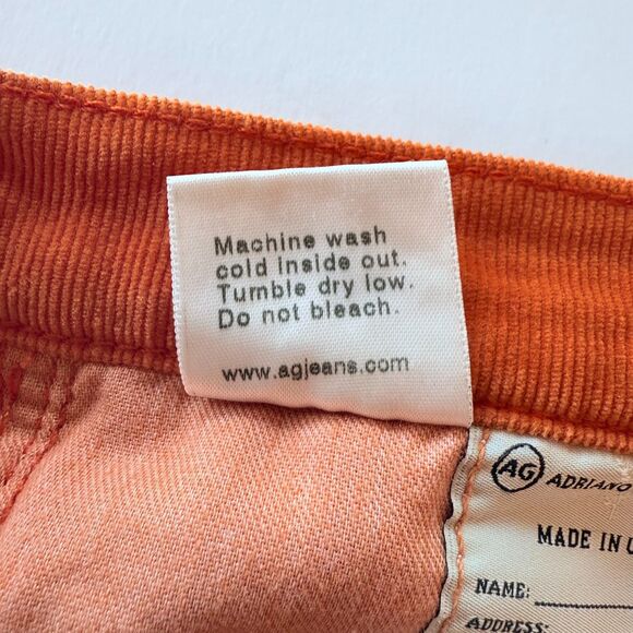 AG Adriano Goldschmied The Stevie Slim Straight Jeans in Orange Corduroy Size 28 - Picture 13 of 15